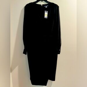TOMMY HILFIGER Womens Black Asymmetrical Long Sleeve Knee Length Sheath Dress